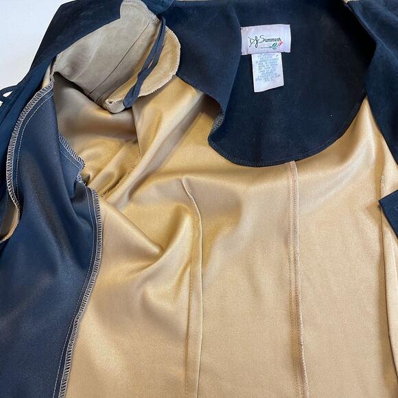 Vintage 80s D.J. Summers Brown Black Color Block Faux Suede Retro Long Blazer 8 - Picture 9 of 11